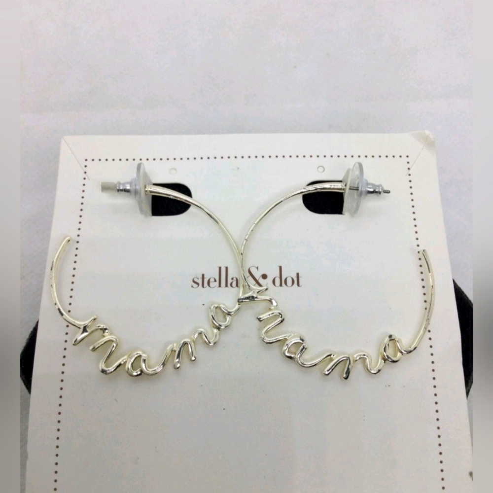 Stella & Dot Silvertone "Mama" Hoop Earrings NWT